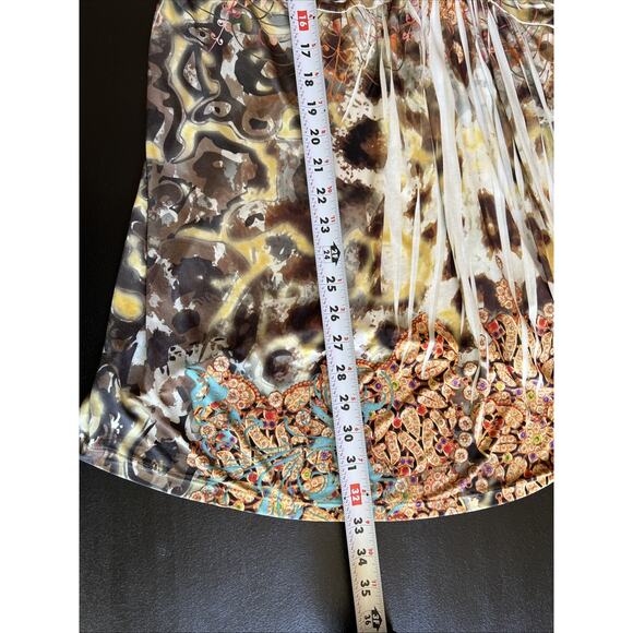 Energe Tunic 2X Multi Paisley Flutter Sleeve V Neck Back Lace Studded Boho Arty - Picture 12 of 12